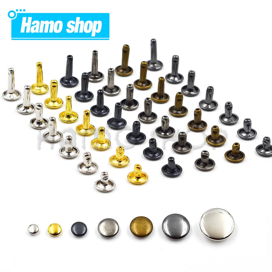 100Set Metal Double Cap Rivets - 5-15mm Round Stud Nails for Leathercraft, Shoes, Bags, Belts, Clothing & DIY Repairs