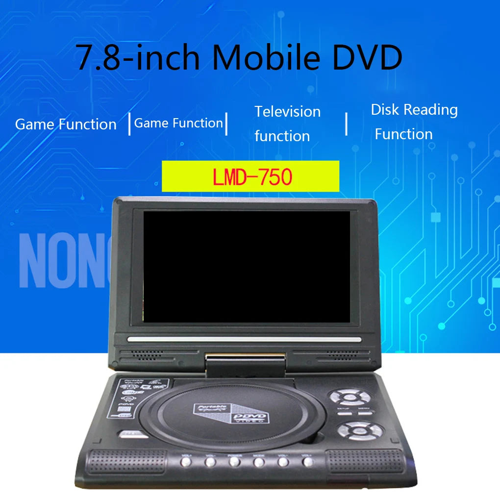 7.8" Portable DVD Player with 270° Swivel Screen & Remote Control – CD Disc Compatible, Home Theater, Multi-Region Plug (US/EU/UK/AU)