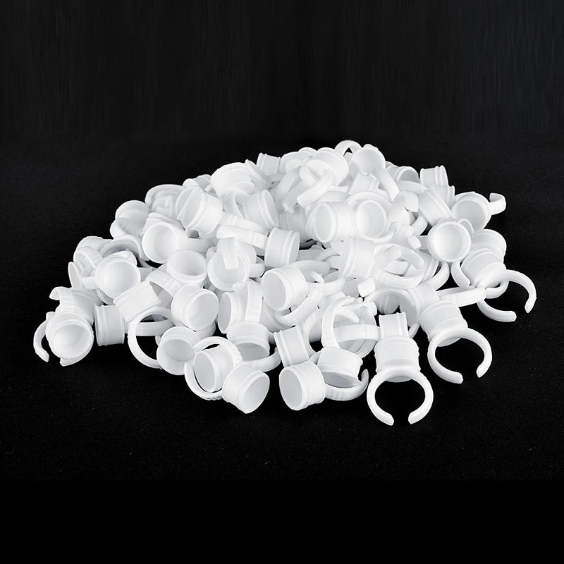 100pcs Disposable Plastic Pigment Rings — 3 Sizes White Ink Holders for Eyebrow Permanent Makeup