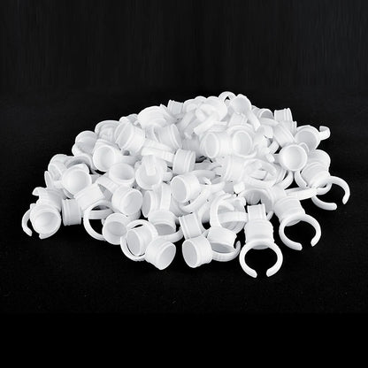 100pcs Disposable Plastic Pigment Rings — 3 Sizes White Ink Holders for Eyebrow Permanent Makeup
