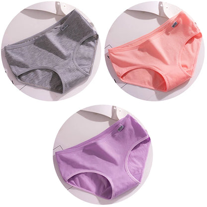 Women’s Cotton Underwear - Candy Color Mid-Waist Breathable Plus Size Briefs