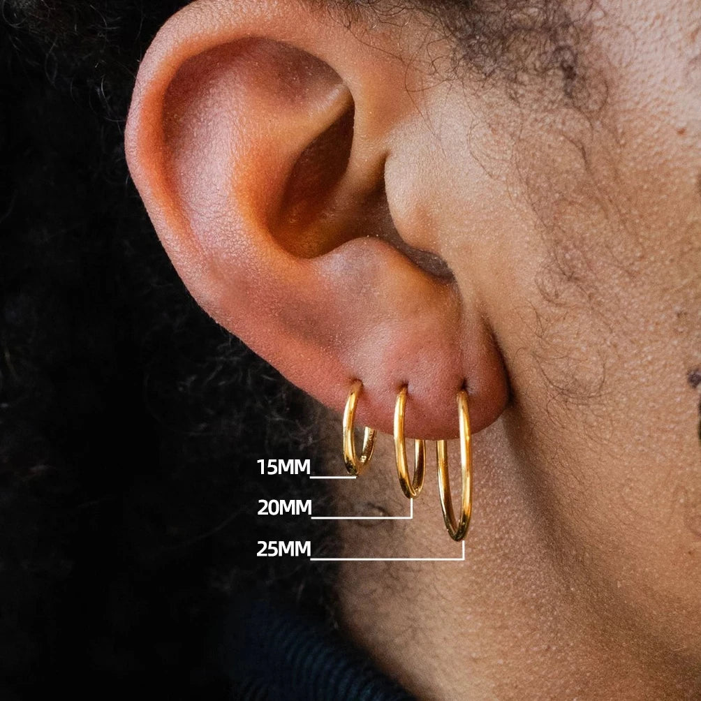 E.B.belle Minimalist Stainless Steel Hoop Earrings — 14K Gold-Plated Small, Medium & Large Loops for Women