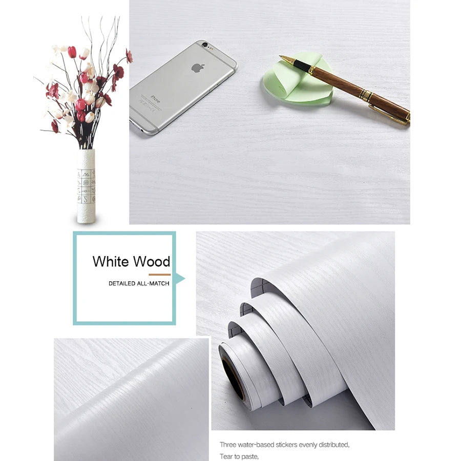 PVC Waterproof Self-Adhesive Wallpaper Roll — Wood Grain Vinyl Decorative Film for Furniture, Cabinets, and DIY Home Decor