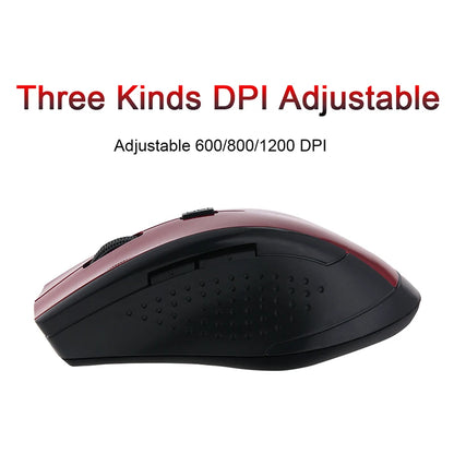 2.4GHz Wireless Optical Gaming Mouse - 1200DPI, 6 Keys, USB Receiver Included, Compatible with Laptops