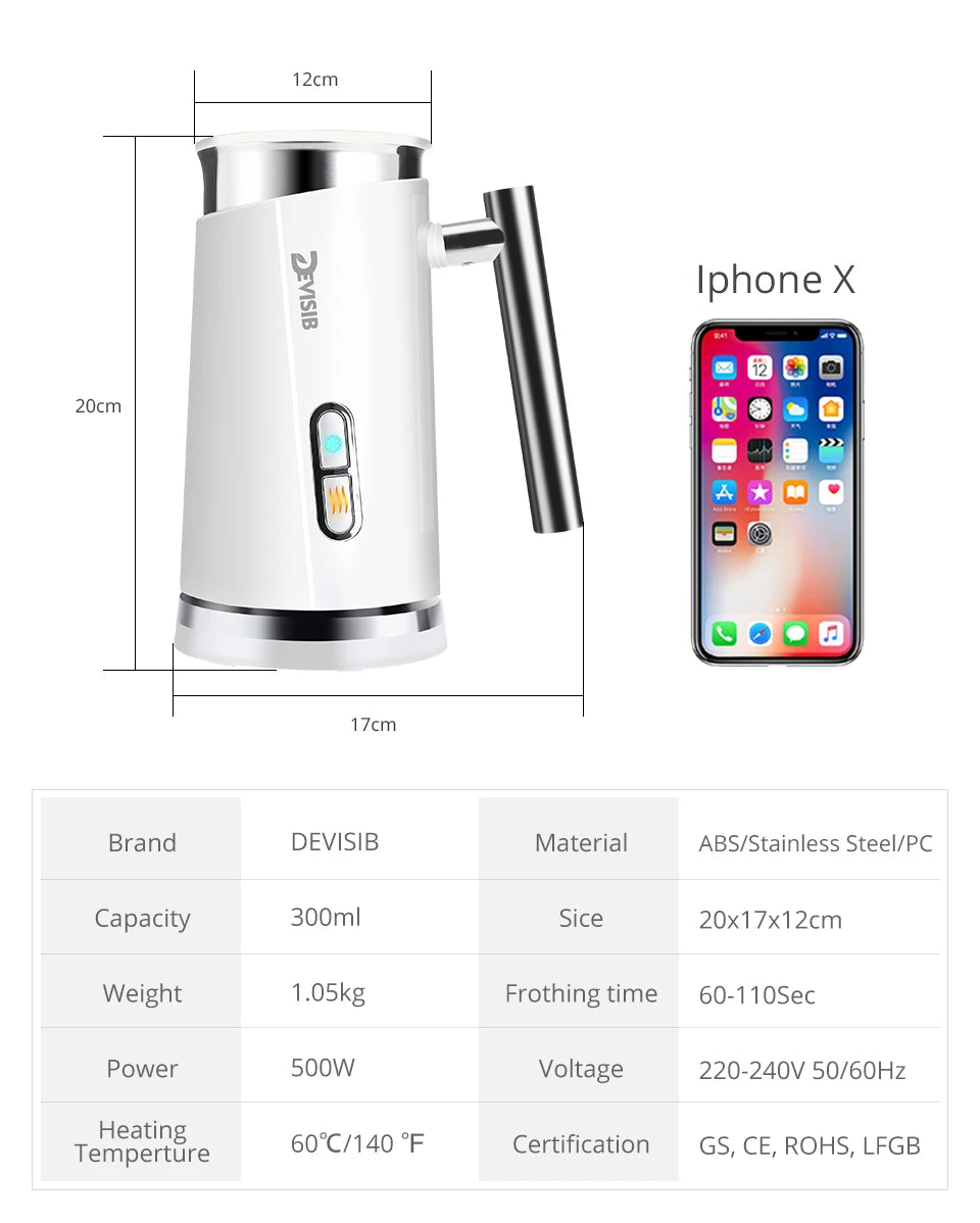 DEVISIB 3-in-1 Electric Milk Frother — 300ml Automatic Hot & Cold Foam Maker for Coffee, Latte, Cappuccino, Macchiato & Hot Chocolate