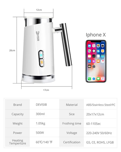 DEVISIB 3-in-1 Electric Milk Frother — 300ml Automatic Hot & Cold Foam Maker for Coffee, Latte, Cappuccino, Macchiato & Hot Chocolate