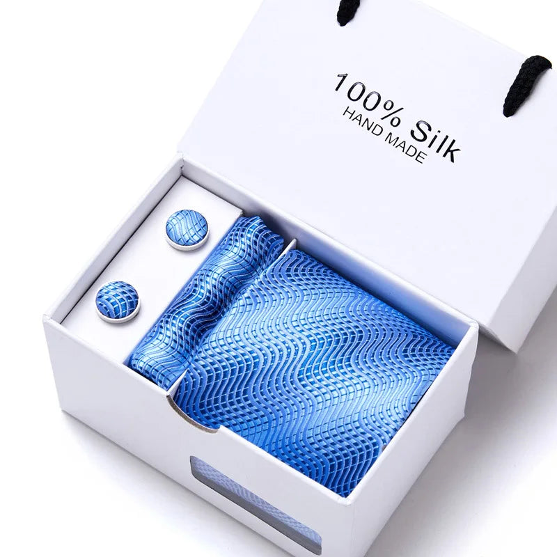 100% Silk Men’s Tie Gift Set - Classic 7.5cm Striped Floral Necktie with Handkerchief for Office, Party & Wedding Formal Wear