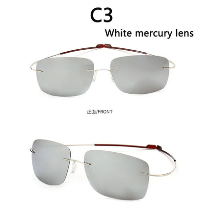 2025 New Cool 100% Pure Titanium Rimless Sunglasses – Polarized Grey Lenses, Super Thin, UV400 Protection, Oculos De Sol