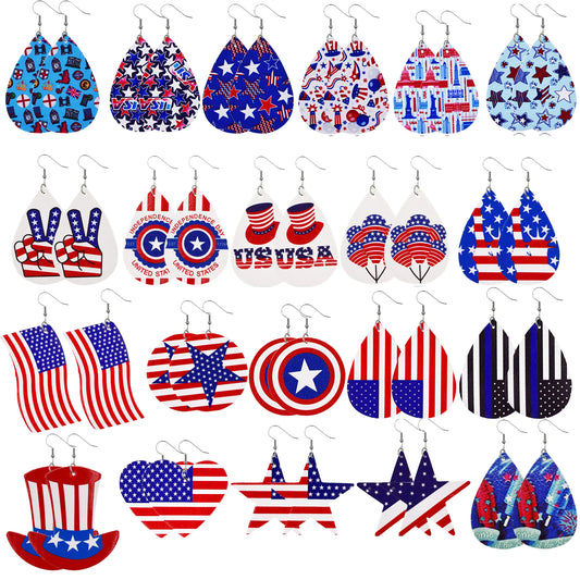 American Flag Leather Earrings - Star Stripe Teardrop Statement Jewelry for Independence Day & Patriotic Style