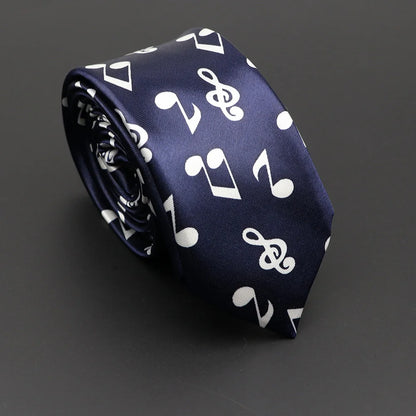 Musical Notes Slim Necktie - Silky Piano & Guitar Print Tie for Men & Women, Elegant Fashion Gift