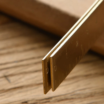 Vintage Brass Straight Ruler — Metal Triangle Protractor Measuring Tool for Students