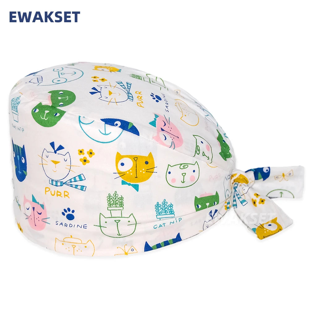 Unisex Soft Scrub Cap – Cartoon Print Surgical Hat for Men and Women, Operating Room Nursing Accessories