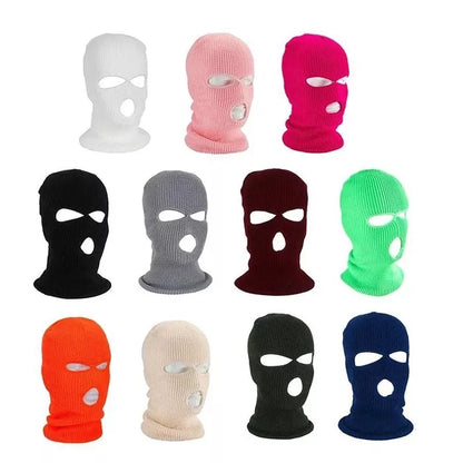 Motorcycle Windproof Full Face Knit Hat - Custom Ski Mask for Men, Warm Wool Balaclava with 3 Holes, Embroidered Winter Ski Mask