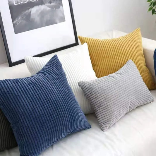 Striped Corduroy Cushion Cover - Solid Color Sofa Pillowcase for Home Bed Decoration