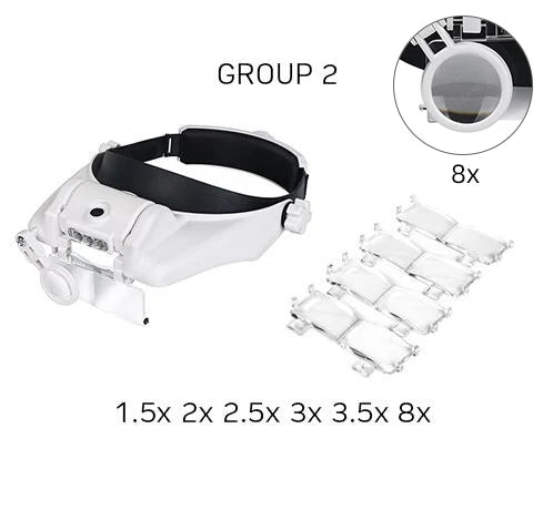 LED Headband Magnifier with 8x Lenses – Hands-Free Magnifying Glass for Jewelry, Watch & Electronic Repair