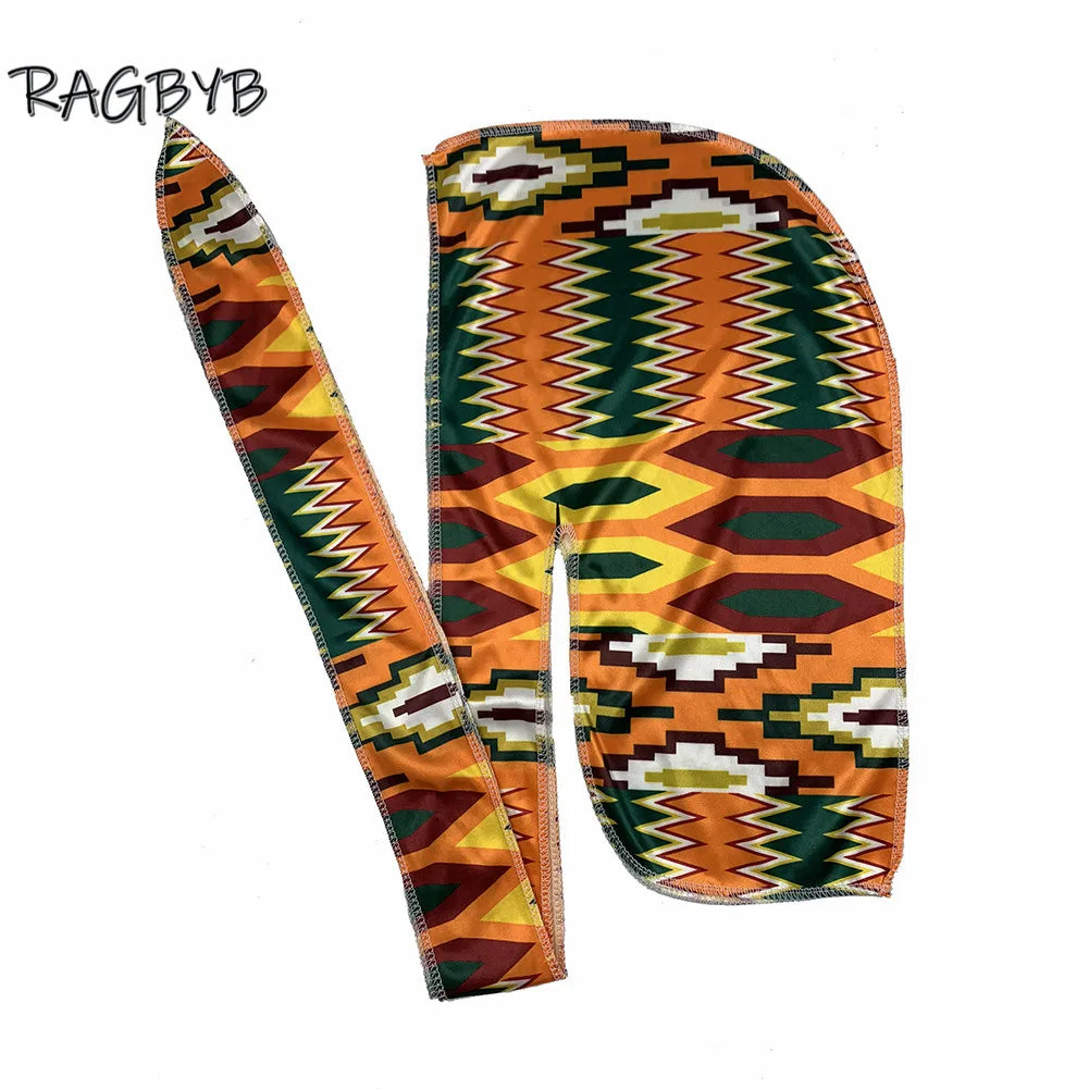 Unisex Ankara Silk Durag - Long Tail Silky Wave Cap Head Scarf for Men & Women
