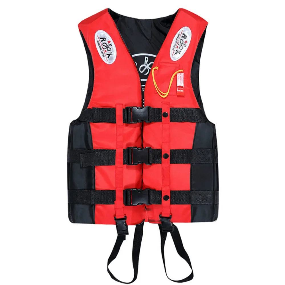 S-XXXL Swimming & Boating Life Jacket - Polyester Skiing Vest, Survival Suit for Adults & Children with Whistle, Outdoor Safety Gear