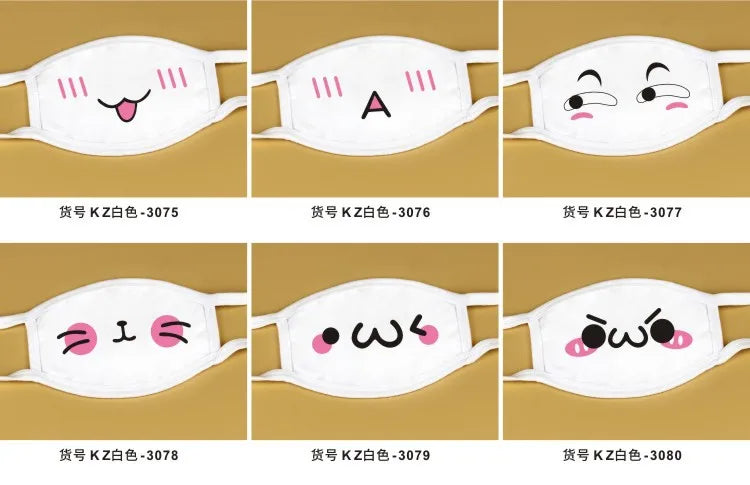 Kawaii Anime Expression Cotton Face Mask – Breathable Smile Mouth Muffle for Unisex Korean Style