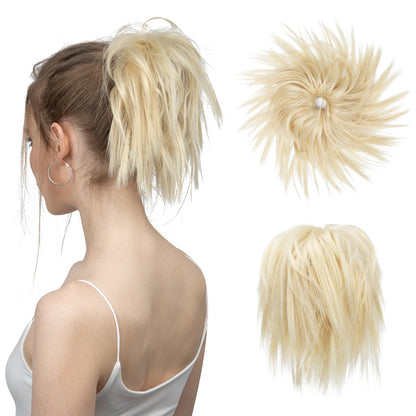 Synthetic Fake Hair Messy Bun Chignon – Elastic Scrunchy Curly Hairpiece, Flexible Band SARLA Synthetic Extension