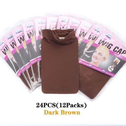 24PCS Wig Caps (12 Packs) – Stretchable Nylon Mesh Stocking Hair Nets, Breathable & Free Size for Wigs