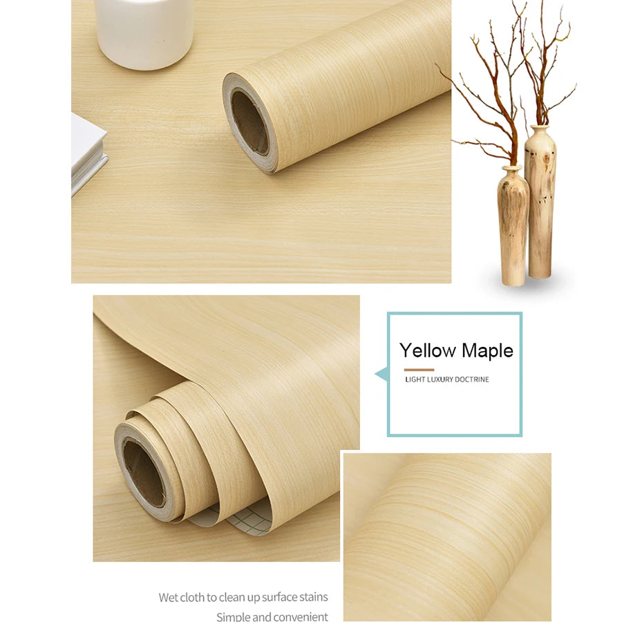 PVC Waterproof Self-Adhesive Wallpaper Roll — Wood Grain Vinyl Decorative Film for Furniture, Cabinets, and DIY Home Decor