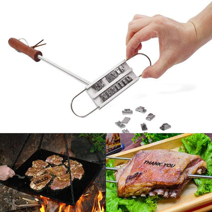 Customizable BBQ Branding Iron - 55 Letters DIY Barbecue Letter Printed Steak Tool with Grill Forks - Unique Barbecue Accessories for Kitchen