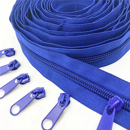 5 Meters (5.4 Yards) #5 Nylon Coil Zipper - 20 Colors, Includes 10 Zipper Sliders for DIY Sewing and Clothing Accessories