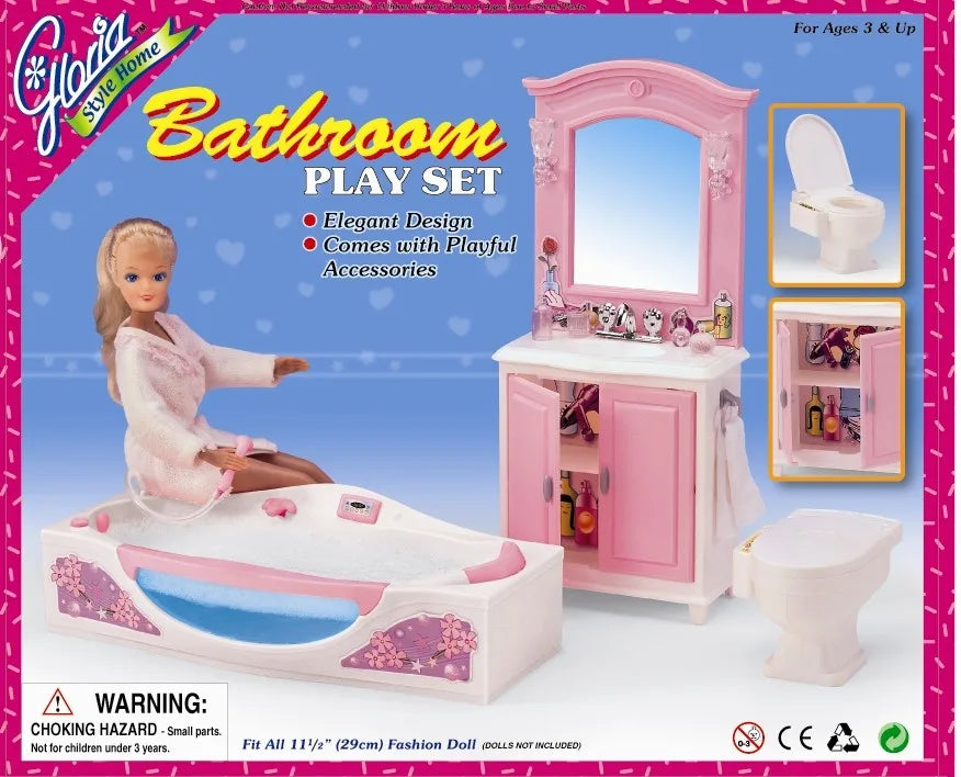 Princess Bathroom Furniture Set for Barbie Dollhouse – 30cm Accessories with Shower & Toilet