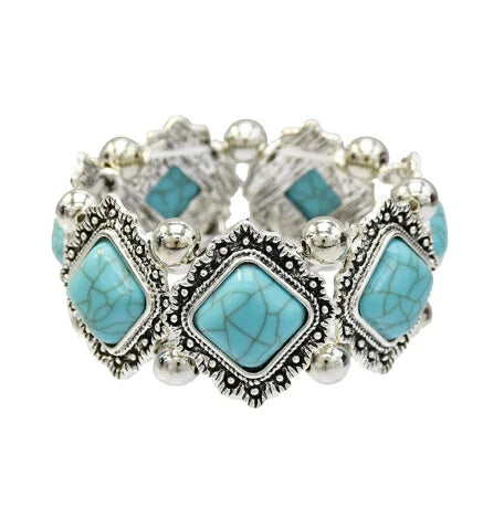 Gypsy Boho Tibetan Turquoise Bracelet for Women & Men – Vintage Elastic Ethnic Bangle Jewelry