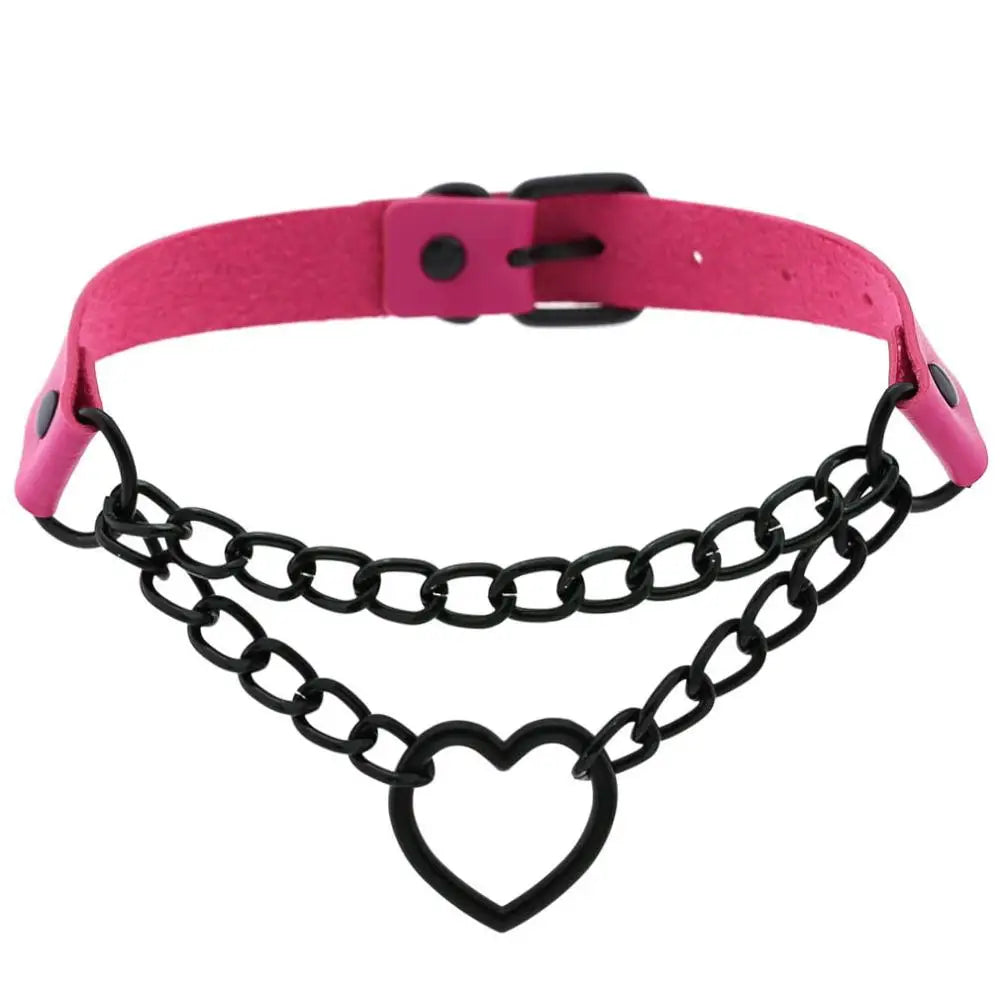 Vintage Heart Necklace Choker – Goth Collar with Chain, Grunge Punk, Cute Kawaii Egirl Harajuku Accessories for Girls