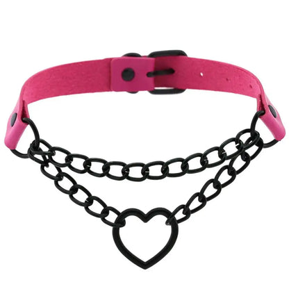 Vintage Heart Necklace Choker – Goth Collar with Chain, Grunge Punk, Cute Kawaii Egirl Harajuku Accessories for Girls