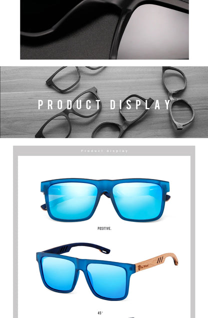 HU WOOD Square Polarized Sunglasses for Men — UV400 Fashion Sport & Driving Sun Glasses