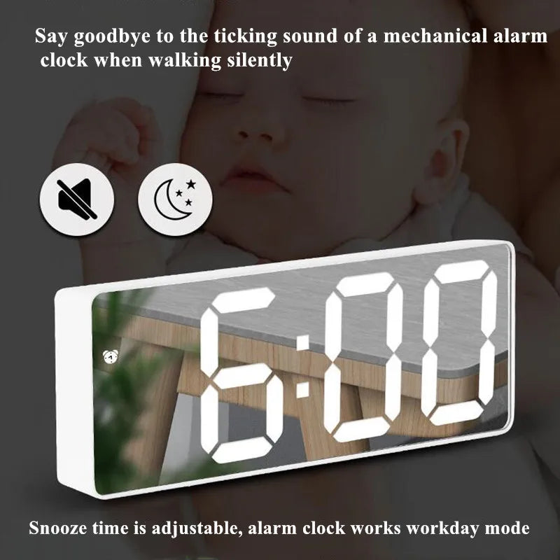 Acrylic/Mirror Digital Alarm Clock - Voice Control, Battery Powered Table Clock with Snooze & Night Mode - 12/24H LED Electronic Clocks