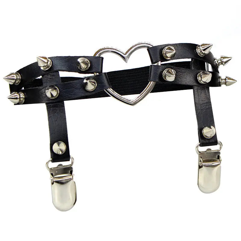 2022 Women's Sexy Elastic Harness Heart Leg Chain Garter Belt – Cosplay Spike Thigh Ring, High-Quality Elastic