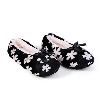Mntrerm Women's Warm Cotton Slippers with Non-Slip Sole, Plush Indoor Shoes with Bow Tie Dots