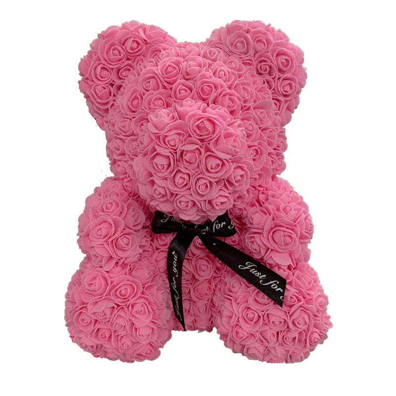 2024 40cm Rose Bear – Heart-Shaped Artificial Flower Teddy Bear for Valentine’s, Wedding, Birthday & Christmas Gifts