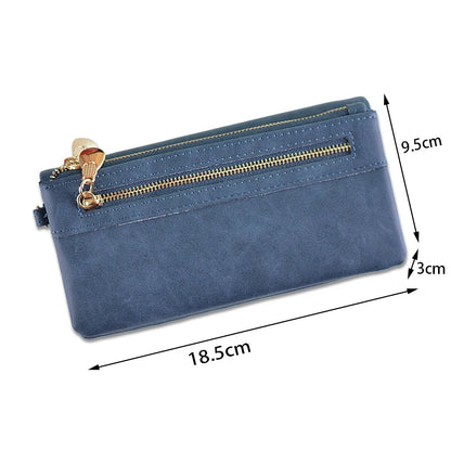 Large Capacity Women's Wallet – Dull Polish Leather, Double Zipper Clutch Wristlet with Phone, Coin & Card Holder Pockets