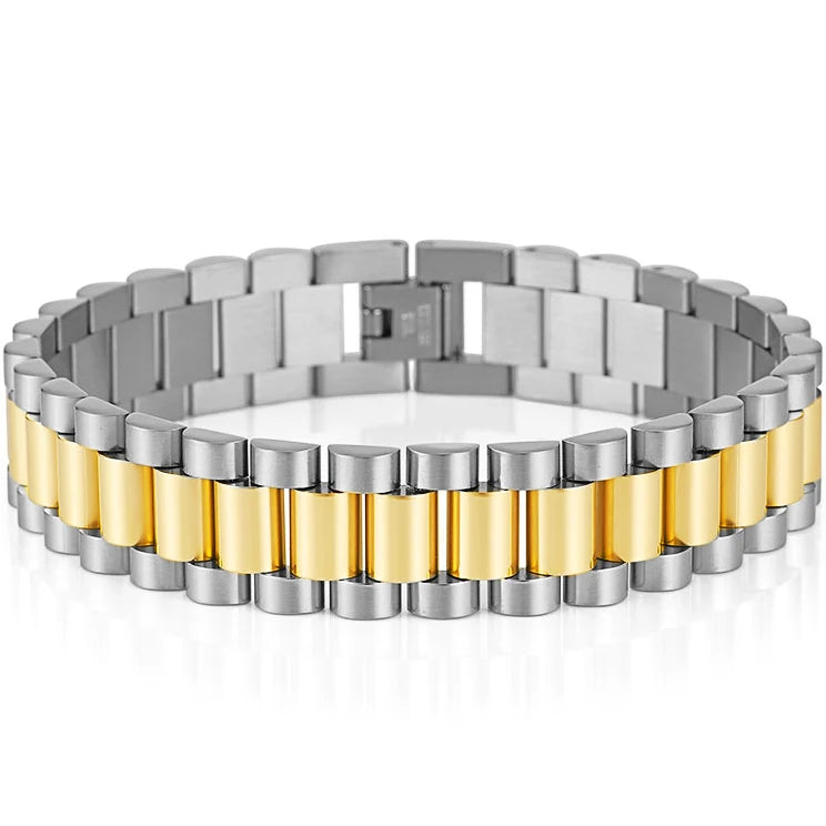 15mm Wide Gold Stainless Steel Watch Chain Bracelet – Luxury Waterproof Men’s Wristband Jewelry for Men & Boys Wholesale Style