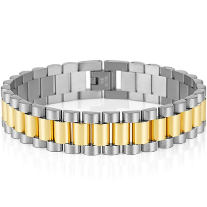 15mm Wide Gold Stainless Steel Watch Chain Bracelet – Luxury Waterproof Men’s Wristband Jewelry for Men & Boys Wholesale Style
