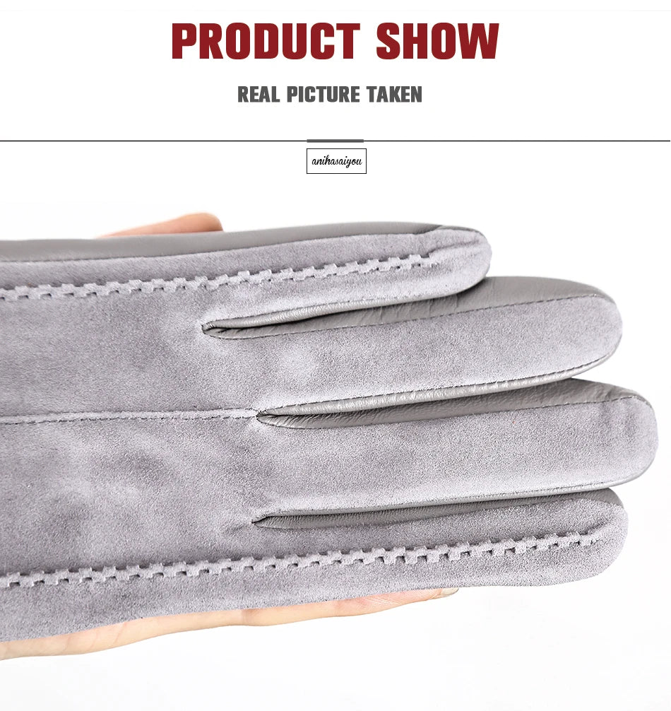 Women’s Winter Touch Gloves – 50% Genuine Leather & 50% Suede, Colorful Warm Leather Gloves
