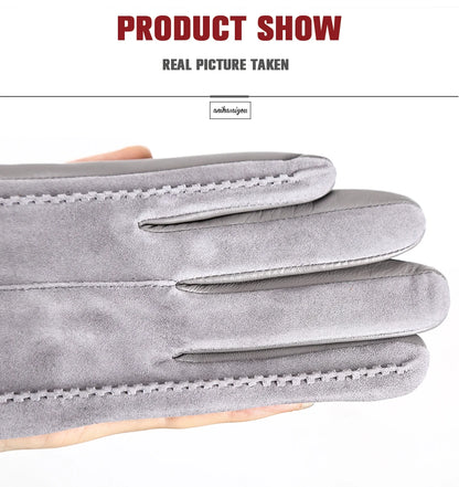 Women’s Winter Touch Gloves – 50% Genuine Leather & 50% Suede, Colorful Warm Leather Gloves