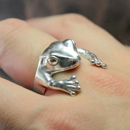 Retro Frog & Toad Animal Rings – Adjustable Silver Color Unisex Statement Rings for Women & Men, Artistic Open Design Gift Jewelry