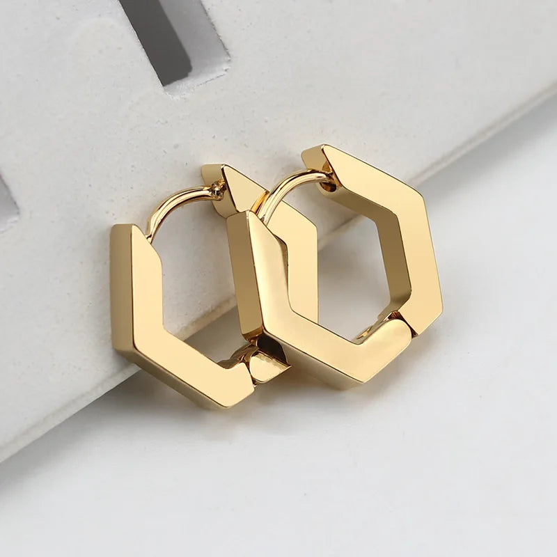 MEYRROYU Stainless Steel Mini Hoop Earrings – 3 Color Geometric Jewelry for Women & Men