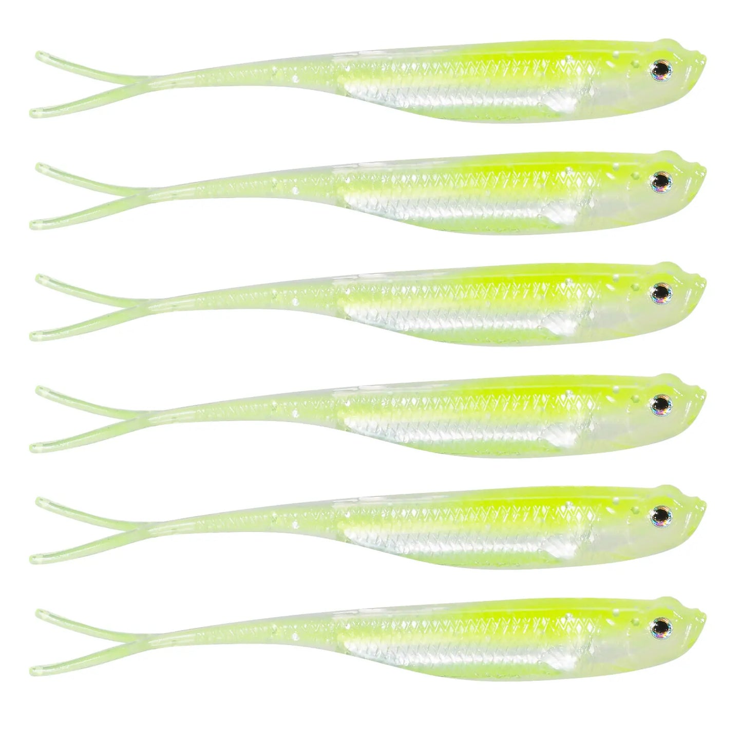 Dr.Fish 5/6pcs Soft Fishing Lures — Saltwater Silicone Fork Tail Drop Shot Baits for Bass, Trout, Pike, Walleye, Weedless