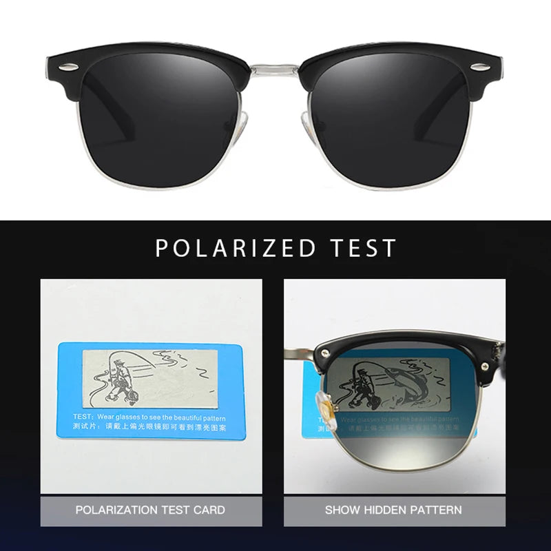 Classic Half Frame Polarized Sunglasses – Retro Rivet Design for Men & Women, Anti-Glare Black Travelling Shades