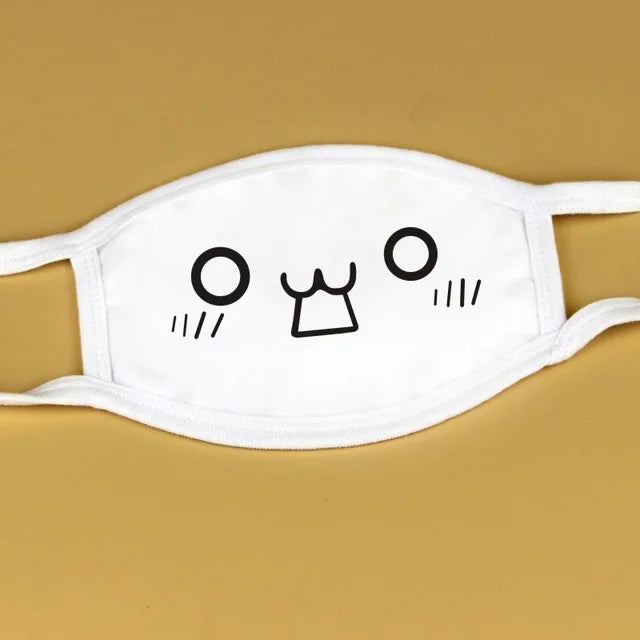 Kawaii Anime Expression Cotton Face Mask – Breathable Smile Mouth Muffle for Unisex Korean Style