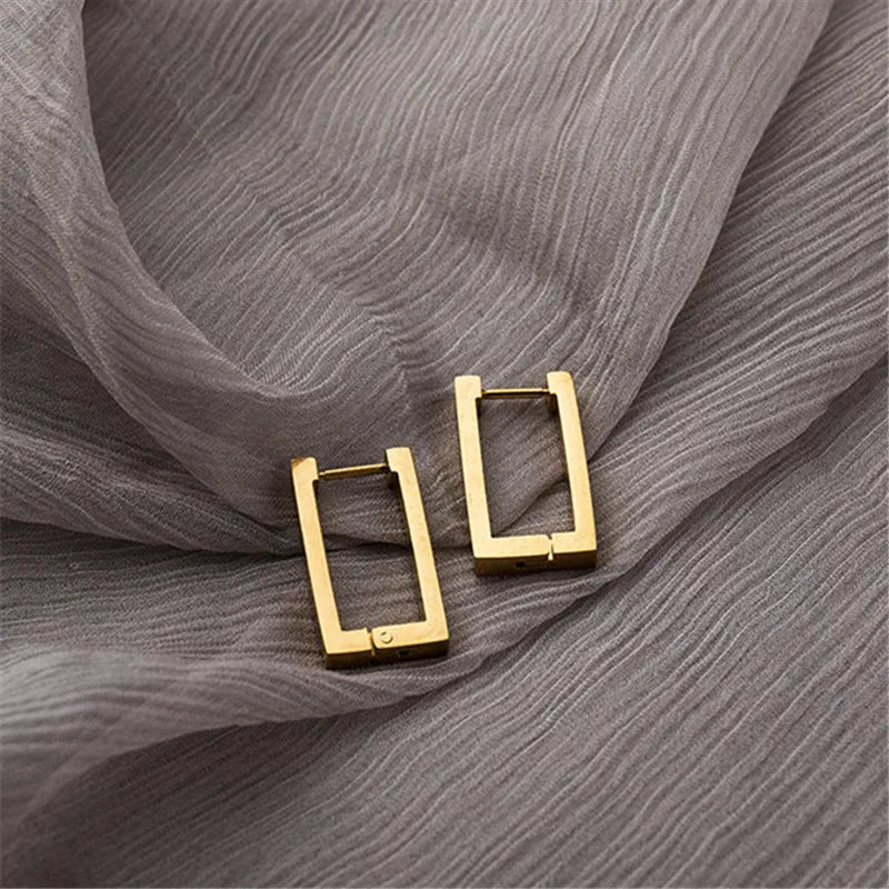 Kshmir Stainless Steel Rectangular Hoop Earrings – Geometric Trendy Jewelry for Women 2023