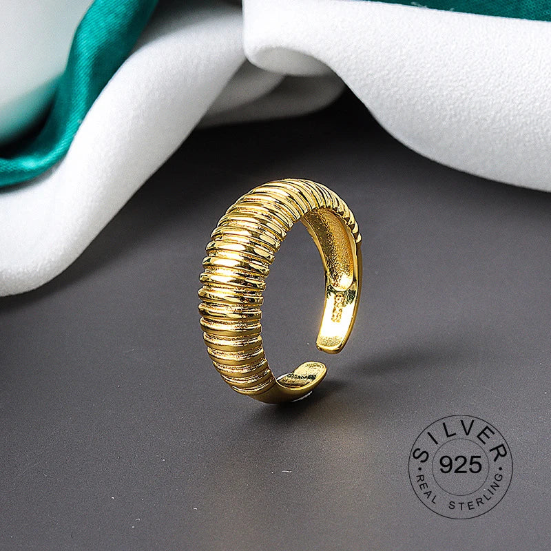 925 Sterling Silver Women’s Open Wave Ring – Irregular Wide Noodle Design Gift