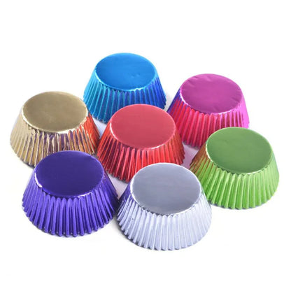 100PCS Gold Foil Tulip Cupcake Liners – Colorful Baking Muffin Wrappers for Weddings, Parties & Dessert Decor