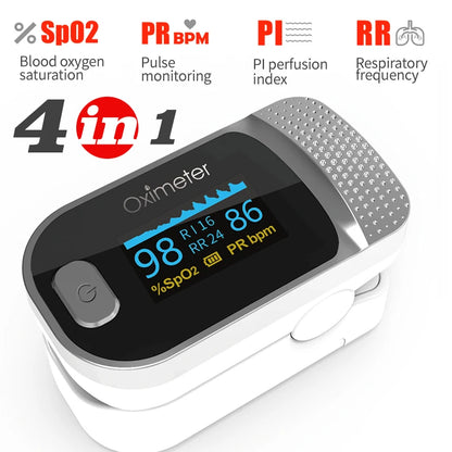 KIUZOU Finger Pulse Oximeter – SPO2, PR, PI, RR Blood Oxygen Saturation and Heart Rate Monitor with OLED Display